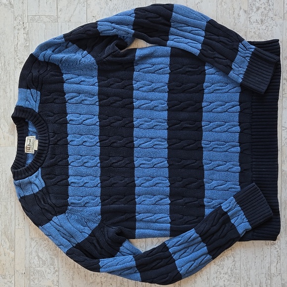 L.L. Bean Other - L.L. Bean Mens Medium Crew Neck Striped Cable Knit Sweater